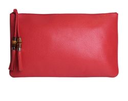 Red Bamboo Tassel Clutch, Leather, Red, 376858, DB